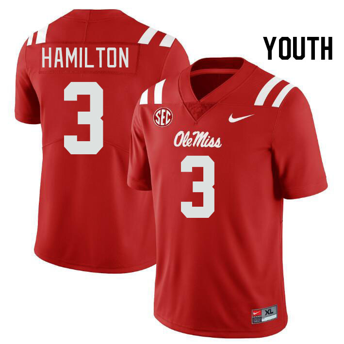 Youth #3 Isaiah Hamilton Ole Miss Rebels College Football Jerseys Stitched-Red